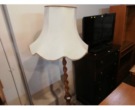 Oak barley twist standard lamp with cream shade 