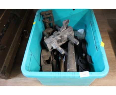 Box of wood working planes &amp; other tools