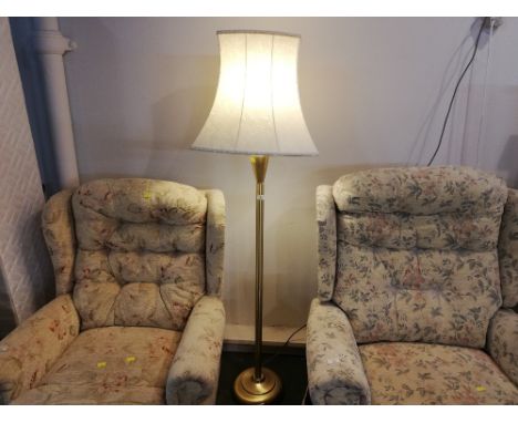 Modern metal standard lamp with cream floral shade