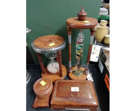 Hardwood egg timer, Galileo thermometer and other wooden items