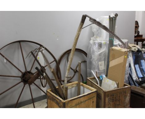 Garden tools - scythe, sledgehammer etc
