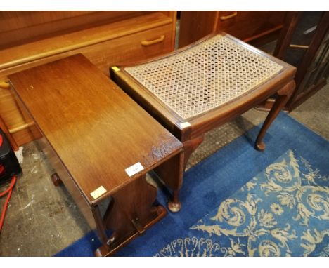 Small mahogany drop leaf sofa table and bergere top stool 