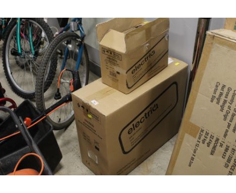 Flat packed Argos office storage cupboard and 4 boxes of light fittings