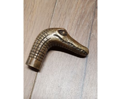 BRASS CROCODILE HEAD WALKING STICK HANDLE