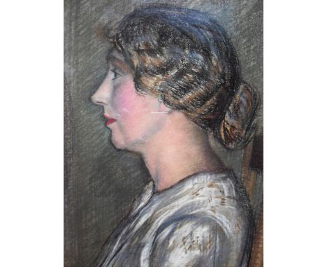 James W. Tucker A.R.C.A., F.R.S.A (1898 to 1972), PORTRAIT OF THE ARTIST'S WIFE, MURIEL, pastel, framed, mounted and signed b