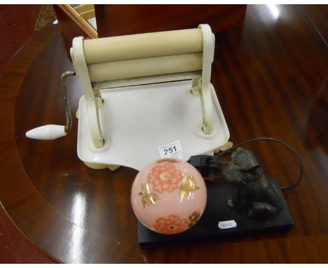 Vintage child's mangle and Deco dog lamp