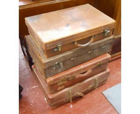 4 Vintage leather suitcases