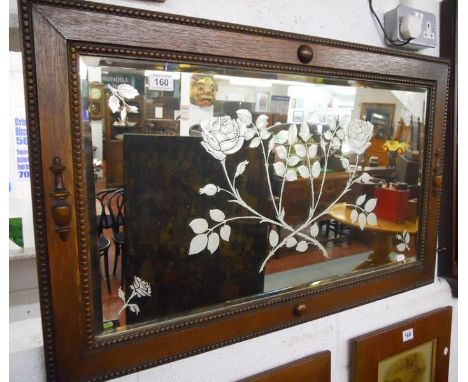 Oak and etched glass wall mirror