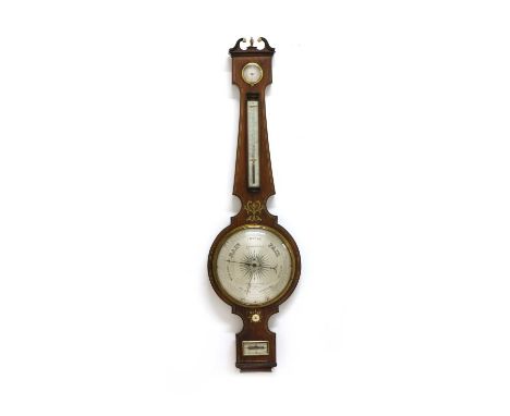 A rosewood banjo barometer, 19th century, F Amadio and Sons, 118 St Johnston Rod London, 111cm highCondition report: Thermome