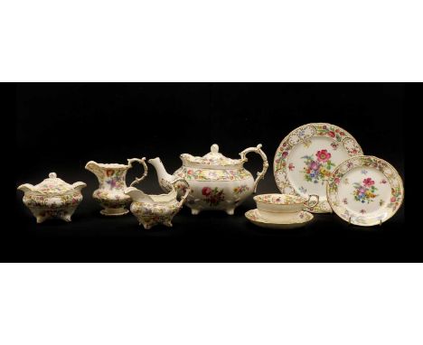 A Hammersley porcelain tea service, in the 'Dresden Sprays' pattern comprising cream jug, teapot, milk jug, sucrier, four tea