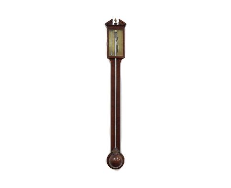 A George lll mahogany stick barometer, by Fraser, London, with thermometer and bulb cistern cover. 96cm highCondition report: