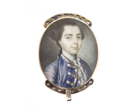 Attributed to Gervase Spencer (1715-1763)Portrait of a gentleman in a blue coatsigned with initials 'GS' l.r., oval3.2 x 2.7c