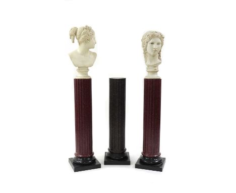 Two imitation marble classical busts, 20th century, on faux marble column plinths, 160cm high, together with an additional pl