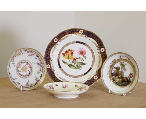 A Spode botanical cabinet plate, early 19th century, pattern no 2789, the central flowers within a blue gilt and enamelled bo