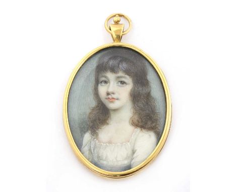 English School, late 18th centuryPortrait of a young girl wearing a white muslin dresson ivory, oval4.5 x 3.5cm