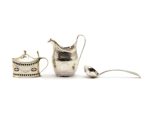 A George III silver mustard pot, possibly by Thomas Shepherd, London 1791, of oval form with high domed hinged cover and appl