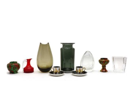 A collection of glass ware, to include a Whitefriars vase, in the Scandinavain style with a polished rim, designed by Geoffre