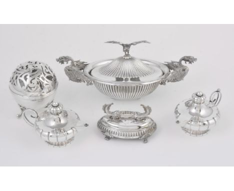 
	
		A collection of silver coloured items, comprising: an American silver coloured ovoid wax jack by Black, Starr &amp; Fros