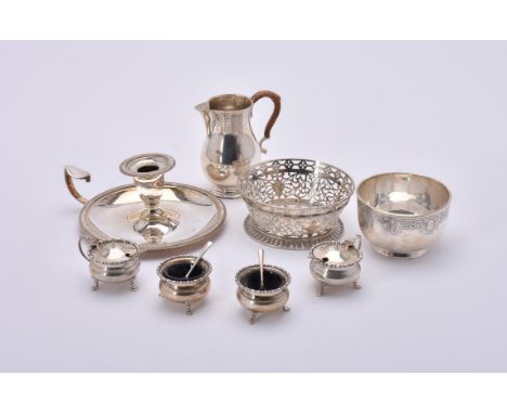 
	
		A collection of silver items, to include: a baluster milk jug by Goldsmiths &amp; Silversmiths Co. Ltd., London 1935 and