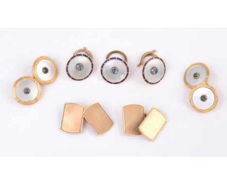 
	
		Y&nbsp;A pair of early 20th century sapphire and mother of pearl cufflinks, circa 1920, the circular mother of pearl of 