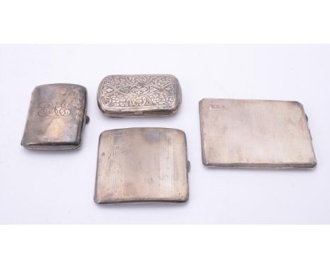 
	
		A Victorian silver cigarette case by George Unite &amp; Sons, Birmingham 1877, engraved with foliate swags and a shaped 