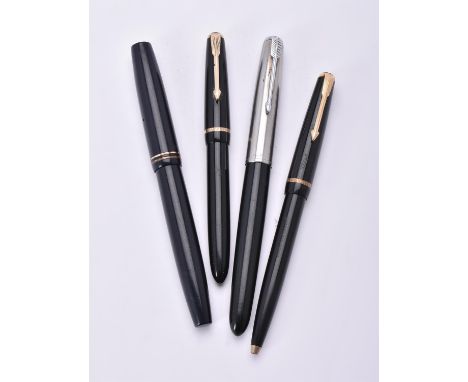 
	
		Parker, Victory, a black fountain pen, the cap with gilt double cap band, filling system has perished, inked; Parker, a 