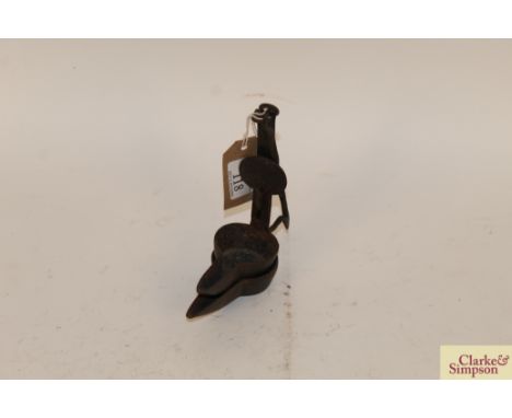 An antique metalware hanging oil lamp