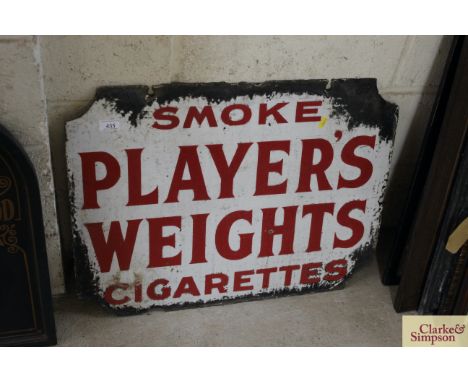 An enamel advertising sign for "Players Weights Cigarettes", approx. 21" x 27"
