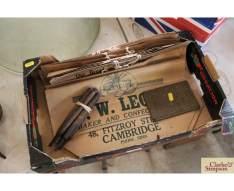 Eight unused F W Legge, Fitzroy street Cambridge, bakery and confectionery paper bags, along with a brass plaque for Fine Cit