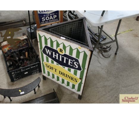 Three sided waste bin with three enamel panels to A R Whites and internal basket