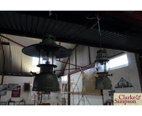 A Jenaer Superaxe Tilley type oil lamp and an enamelled similar oil lamp