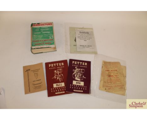 1941 book of The Science and Practice of British Farming by James Watson and James More; a Allen Scythe Handbook; a Jack Mode
