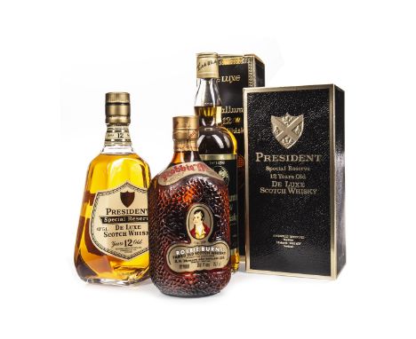 MCCALUM'S 12 YEARS OLD Bleneded Scotch Whisky 75cl, 43% volume, in carton. ROBBIE BURNS Blended Scotch Whisky 26 2/3 fl.oz (7