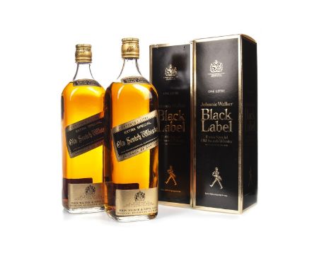 JOHNNIE WALKER BLACK LABEL AGED 12 YEARS - ONE LITRE (2) Blended Scotch Whisky One litre, no strength stated, in carton. Two 