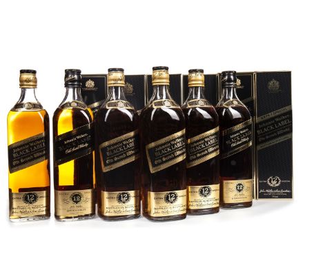 JOHNNIE WALKER BLACK LABEL AGED 12 YEARS (6) Blended Scotch Whisky 75cl, 43% volume, in carton. Six bottles.