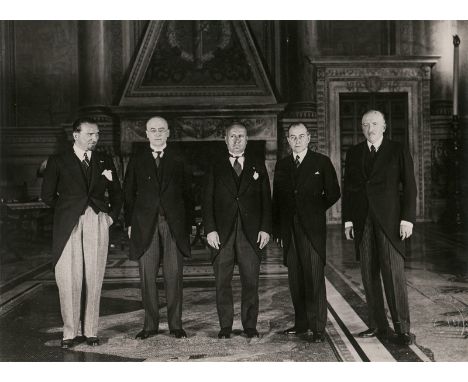 Rome 1931 -- Chancellor Brüning visiting Benito Mussolini in Rome. 1931. Vintage gelatin silver press print. 18 x 23,8 cm. Ag