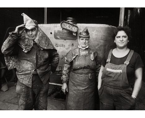 Christel, Detlef B. -- Industrial workers, Berlin. 1980s. 2 vintage ferrotyped gelatin silver prints. 17 x 24 cm. Each with p