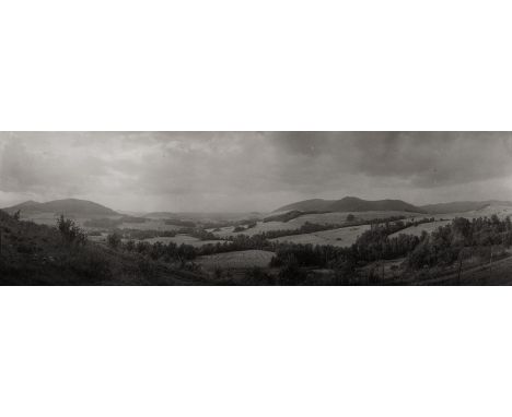 Sudek, Josef -- Landscape panoramas. 1950s. 2 vintage gelatin silver prints. Each circa 11 x 29,7 cm. One photo with layout n