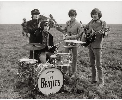 [*] Beatles, The -- Photographer: Henry Wills b. 1930.The Beatles filming "Help!" on Salisbury Plain. May 1965. Vintage ferro