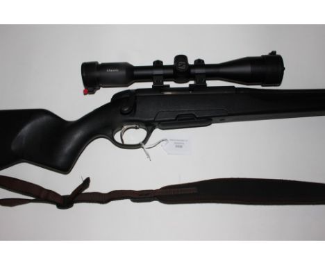 .223 Mannlicher Bolt Action Rifle. Fitted with 6 x 42 Ziess scope. Serial number 1044394. 24 inch barrel. Complete with green