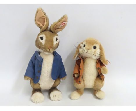 A Steiff Peter Rabbit twinned with a Steiff Benjamin Bunny, both with certificates, tallest 380mm