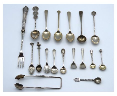 A selection of silver & white metal spoons & other items including Chinese silver spoon, 134.2g excluding silver handled fork