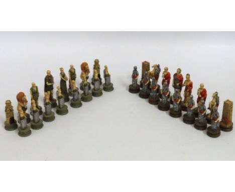 A Romans vs Gladiators resin chess set, king 80mm tall 