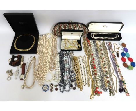 A collection of costume jewellery including a D'Orlan necklace, Monet, a Seiko ladies watch & other items