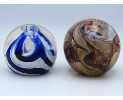 An Isle of Wight glass paperweight, 80mm high, twinned with a Caithness paperweight titled "White Horses"