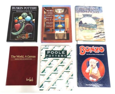 Six books of collectors interest including Poole Pottery, Ruskin Pottery, Bonzo, Highland Stoneware, The Arts & Crafts Moveme