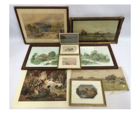 Four framed paintings including a Lionel Birch (1858-1930) oil on panel of Cornish coast scene. image size 240mm x 145mm; a 1