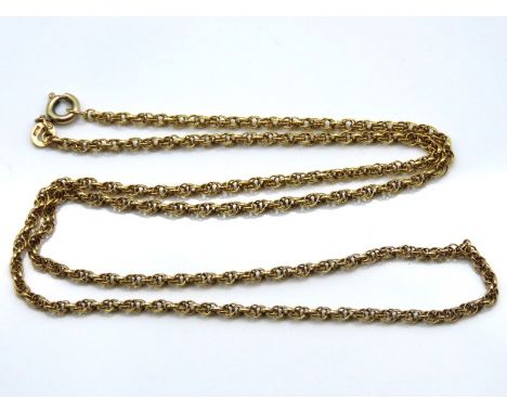 A 9ct gold 500mm long chain, hallmark link is not connected correctly, 5.4g
