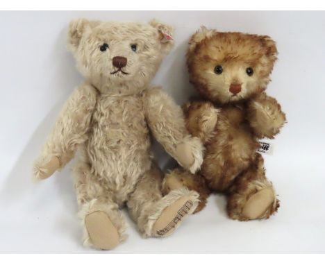 Two Steiff teddy bears, one musical with winder, plays 'My Way', largest 300mm
