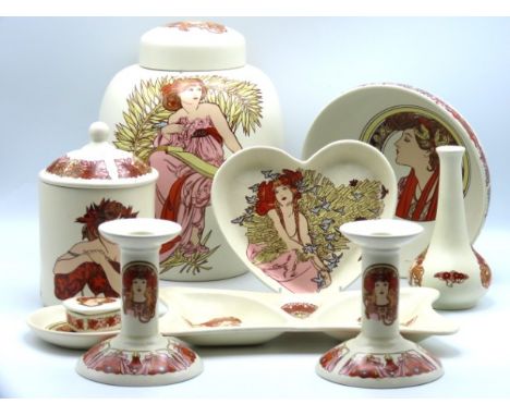 A large Poole Fleurie pattern ginger jar & cover, 250mm tall, part of ten pieces